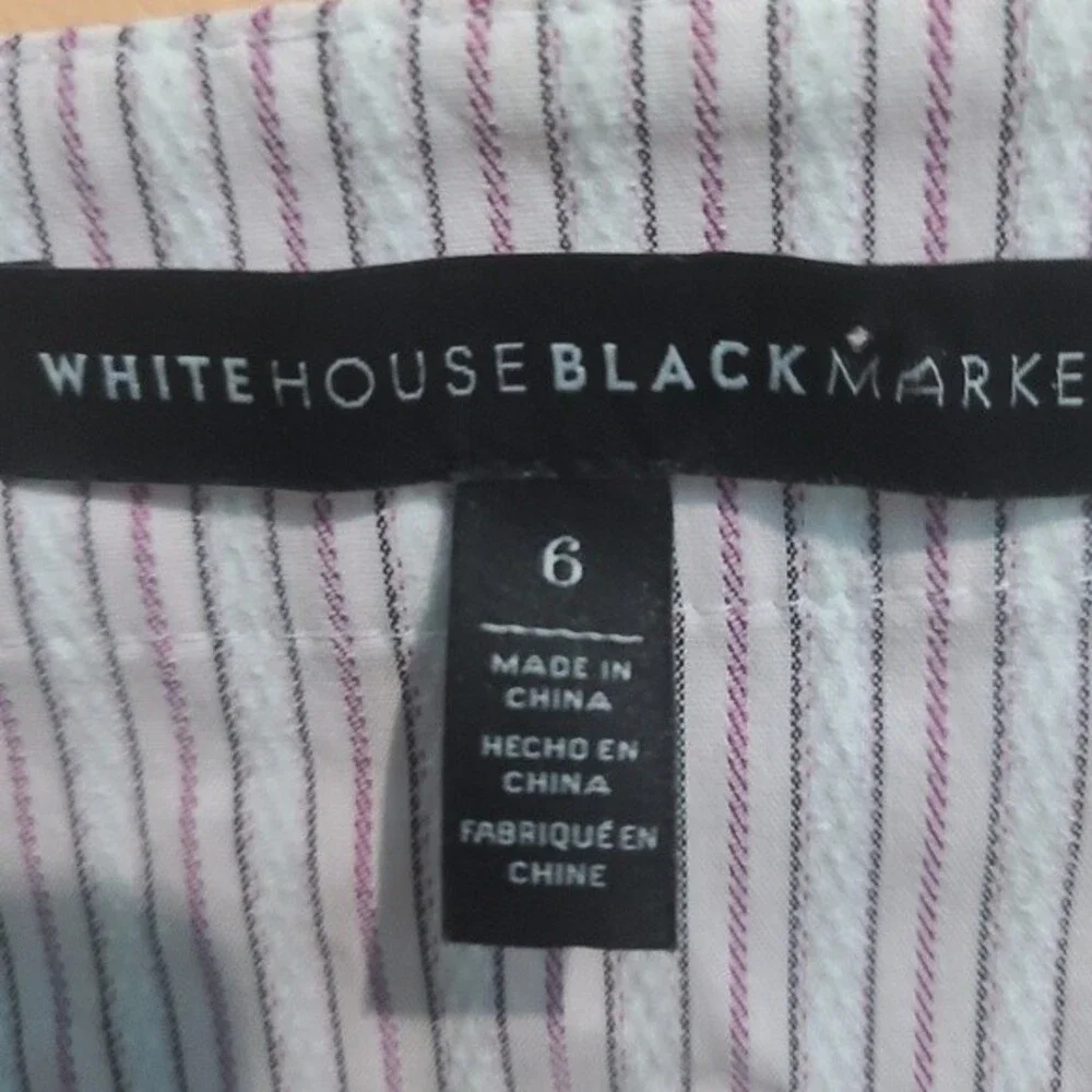 White House Black Market pink white striped v-neck bell sleeve top size 6 - Picture 4 of 7